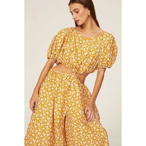 Rebecca Taylor Floral Wide Leg Poplin Jumpsuit in Lattice Fleur Honey Combo 0 - Picture 10 of 15